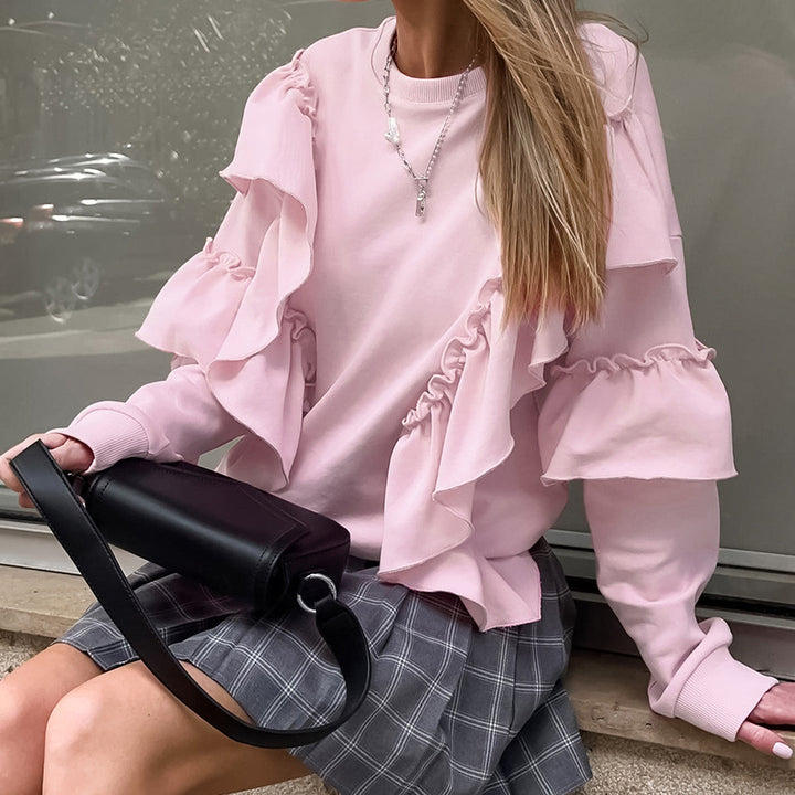 Dame sweatshirt med voluminøse flæser og afslappet snit Stilla