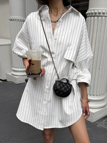 Dame Oversized Stribet Skjorte Kjole Stilla