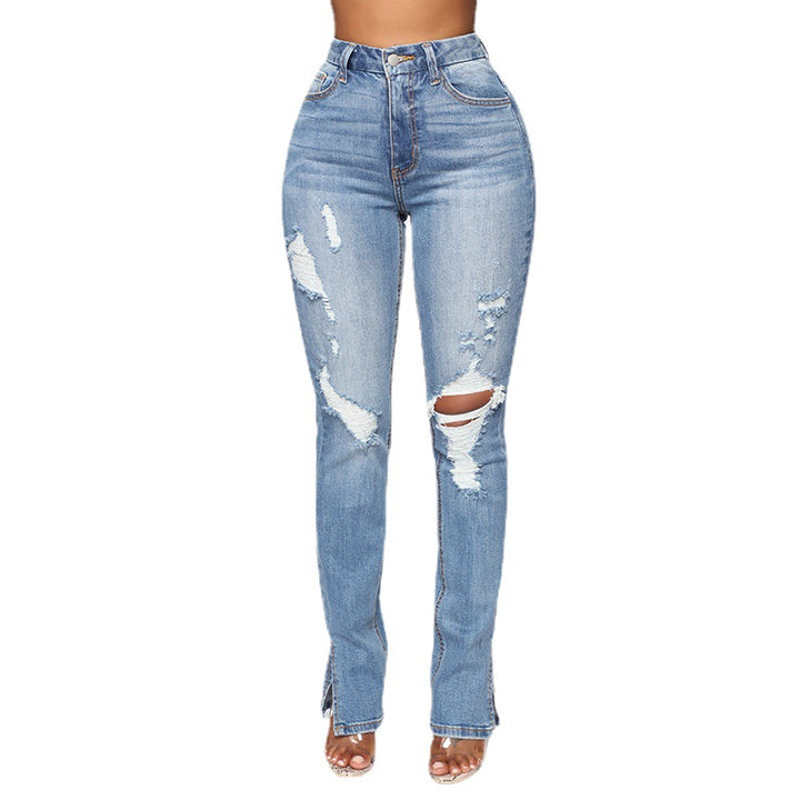 Dame High-Waist Jeans i moderne Destroyed-look Stilla