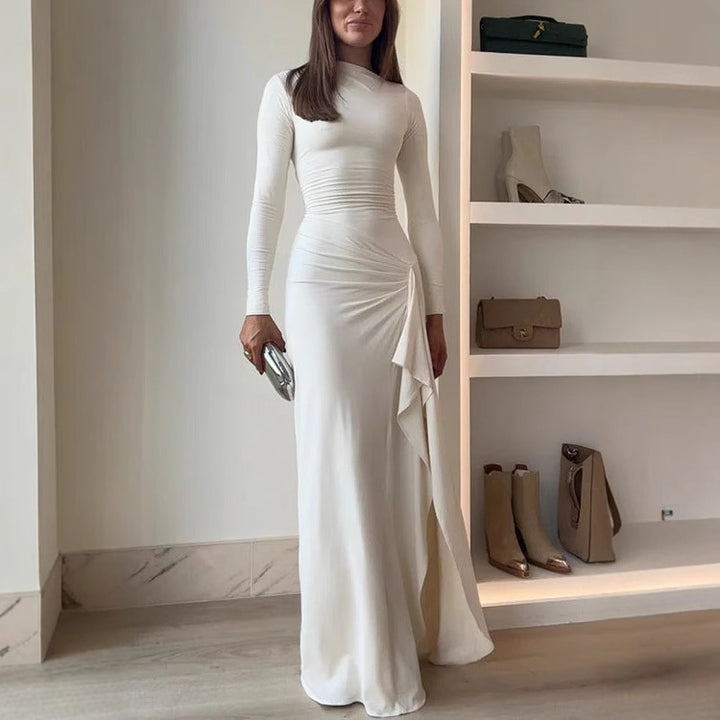 Dame elegant langærmet kjole med asymmetrisk kant Stilla