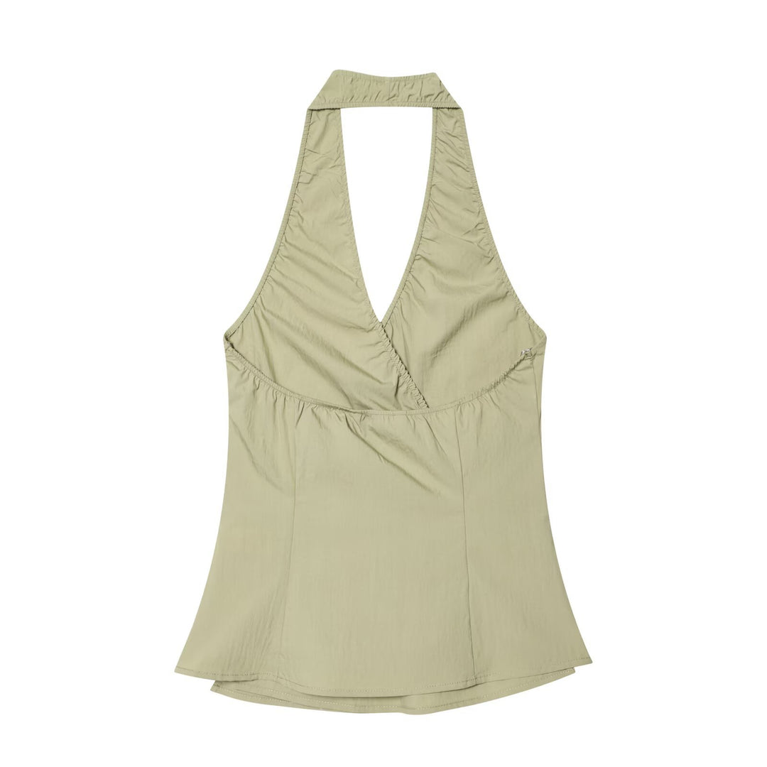 Dame Halterneck Top med elegant knudedetalje og flydende snit Skovae