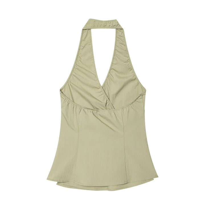 Dame Halterneck Top med elegant knudedetalje og flydende snit Skovae