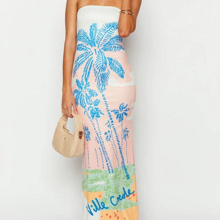 Femme Strapless Tropenprint Maxi Kjole Stilla