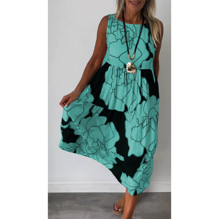 Dame Maxikjole med floral design og asymmetrisk kant Stilla