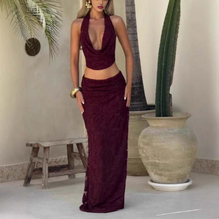 Femme Halterhals Floral Overlay Maxi Kjole Stilla