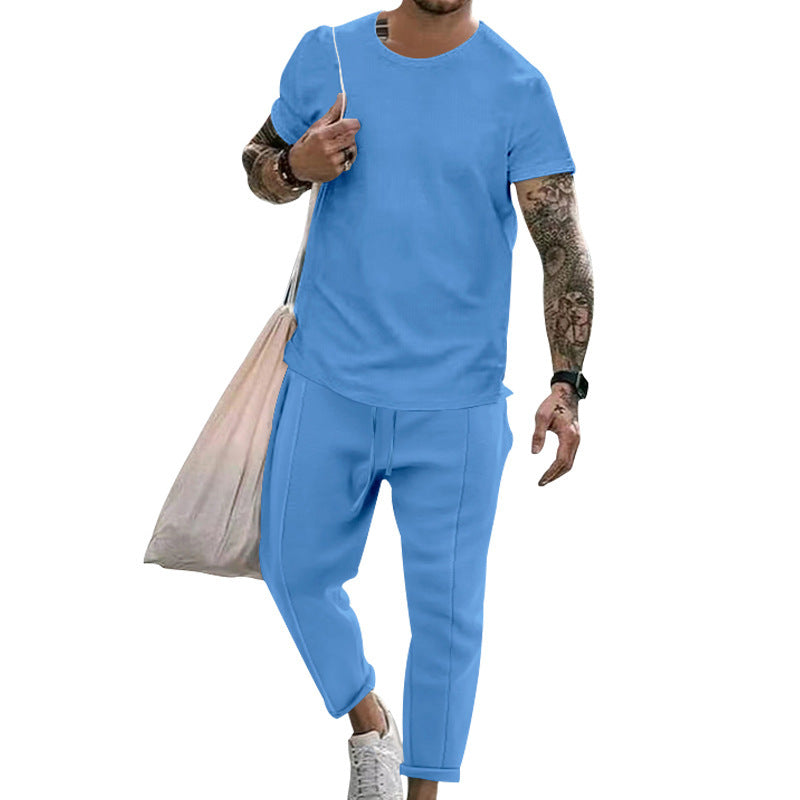 Herrer fritids T-shirt og sweatpants sæt med moderne snit Stilla