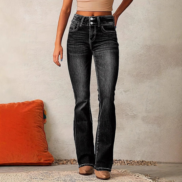 Dame Højskåret Flared Jeans med figurformende snit og fashionable knapdetaljer Stilla