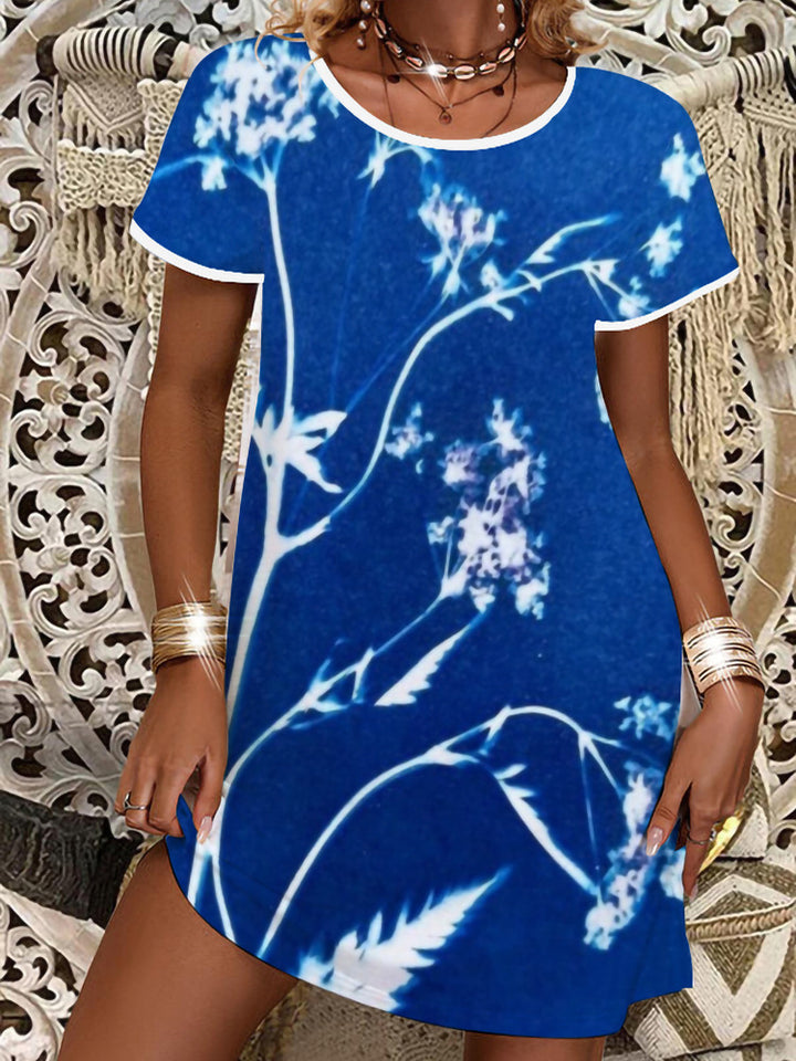 Dame sommerligt T-shirt-kjole med blomsterprint Skovae