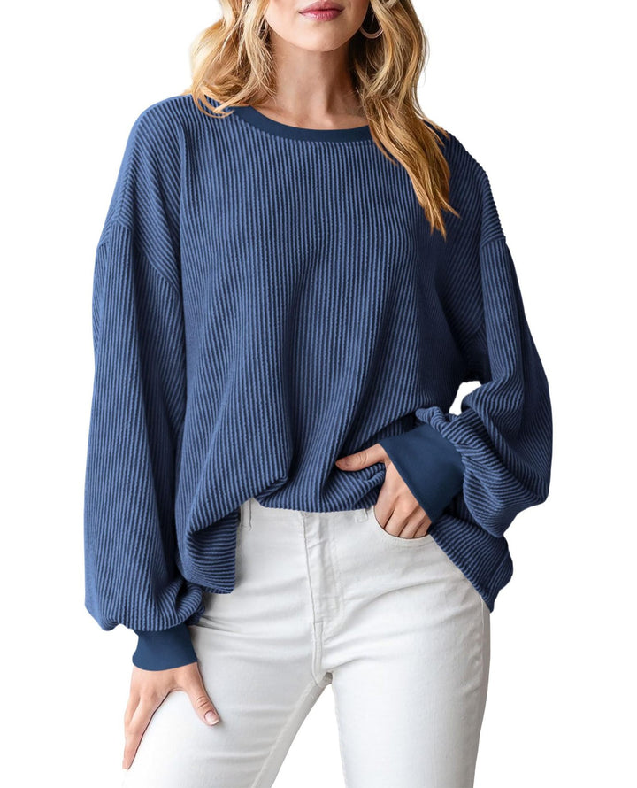 Dame afslappet sweater med ribstruktur og voluminøse ærmer Stilla