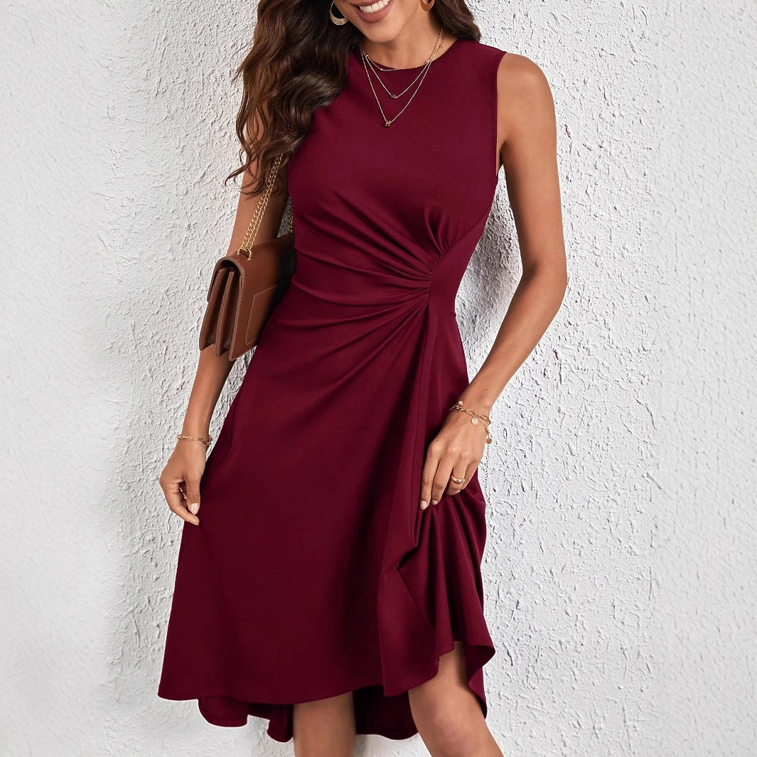 Dame ærmeløs omslagkjole med asymmetrisk kant og elegant drapering Stilla