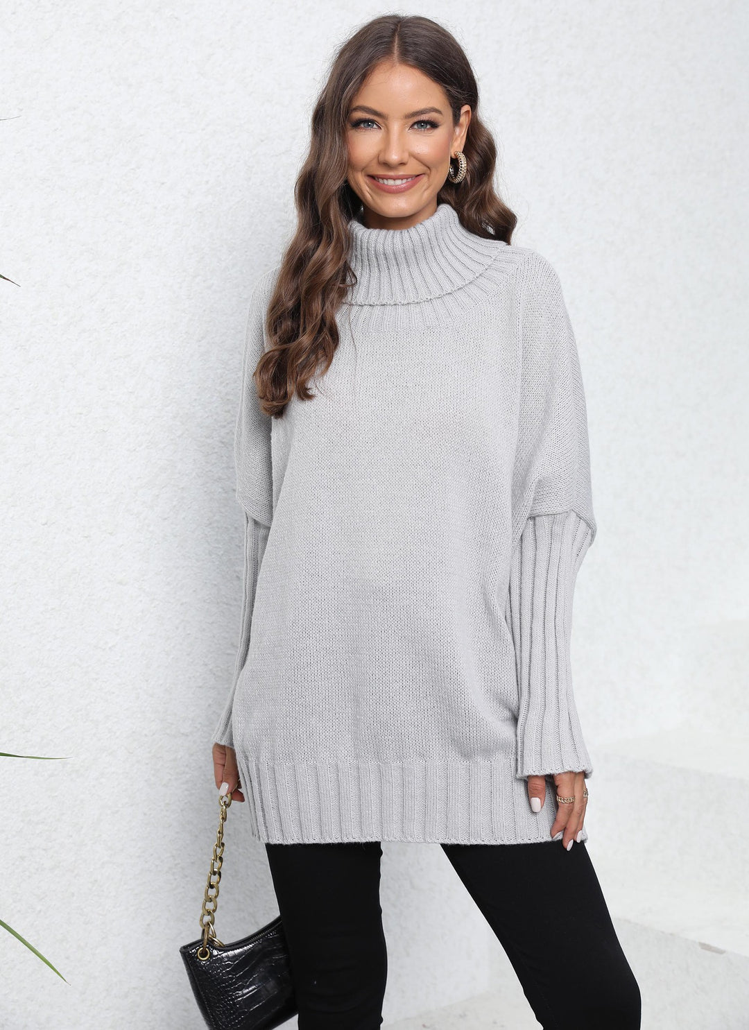 Kvinders Oversized Strik Sweater med Høj Krave og Voluminøse Ærmer Stilla