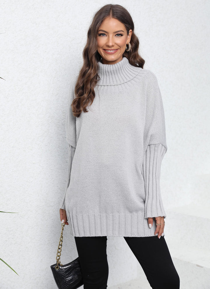 Kvinders Oversized Strik Sweater med Høj Krave og Voluminøse Ærmer Stilla