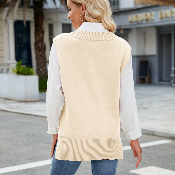 Dame Elegant Strikpullover uden ærmer med V-hals og afslappet snit Stilla