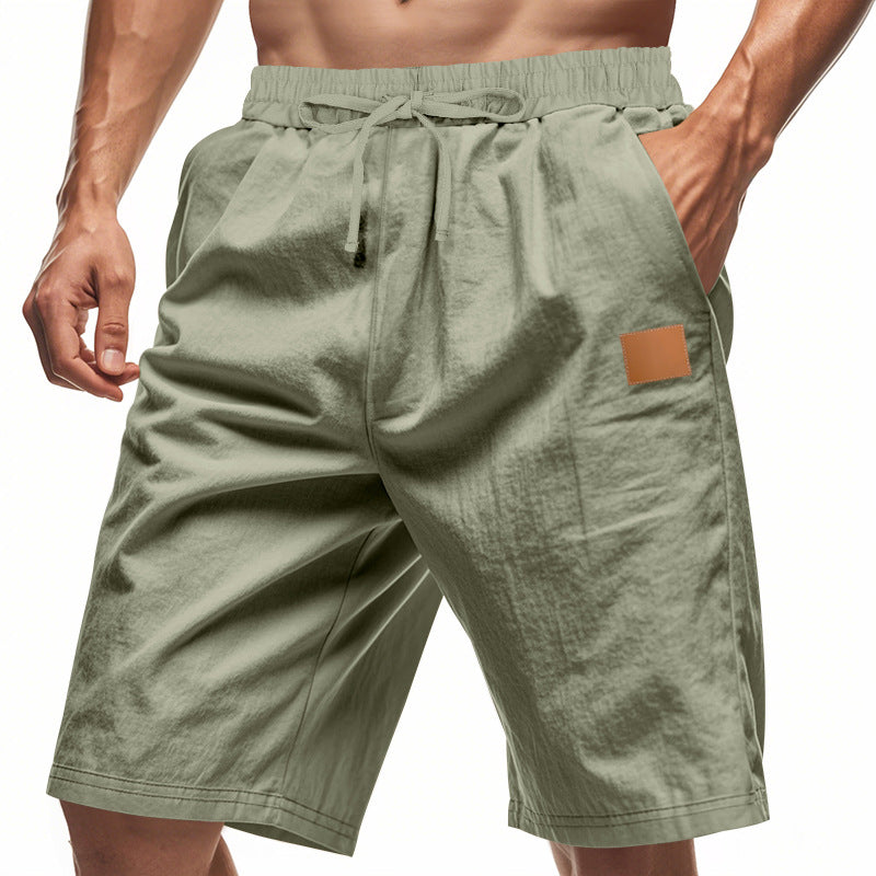 Herrer nano lette fritids-Bermudashorts med elastisk talje, snøre og diskret læderapplikation Skovae
