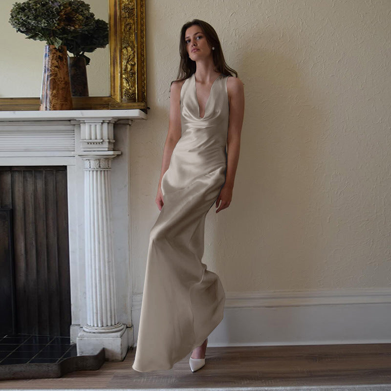 Dame Elegant Off-Shoulder Aftenkjole med dyb rygudskæring Stilla