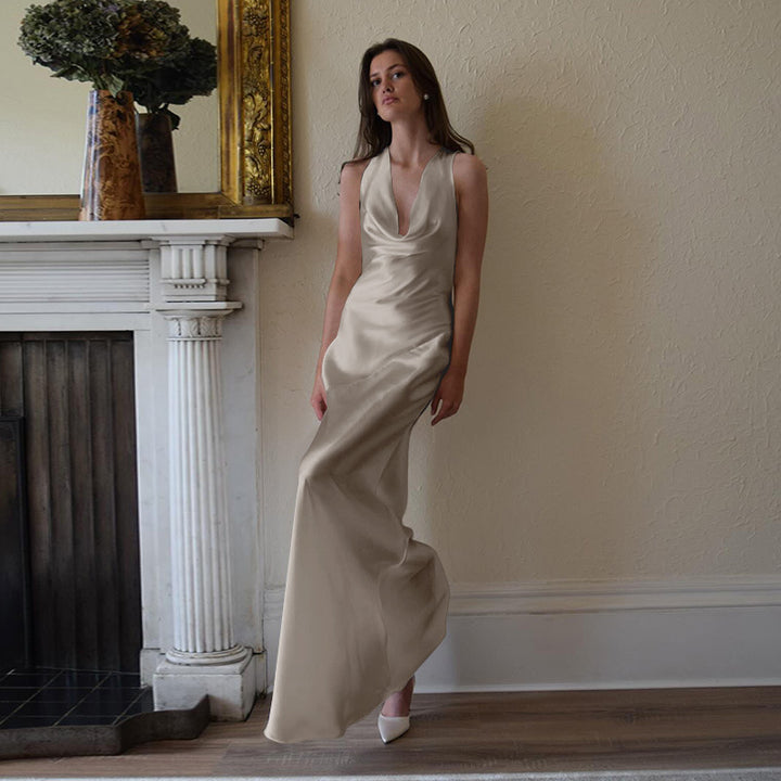 Dame Elegant Off-Shoulder Aftenkjole med dyb rygudskæring Stilla