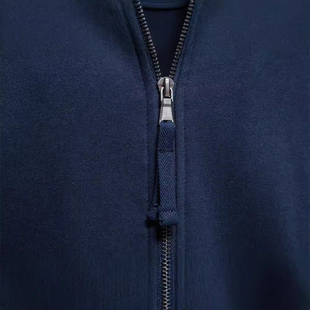 Herrer nan sportiv bomulds-sweatjacke med ståkrave og kængurulommer Skovae