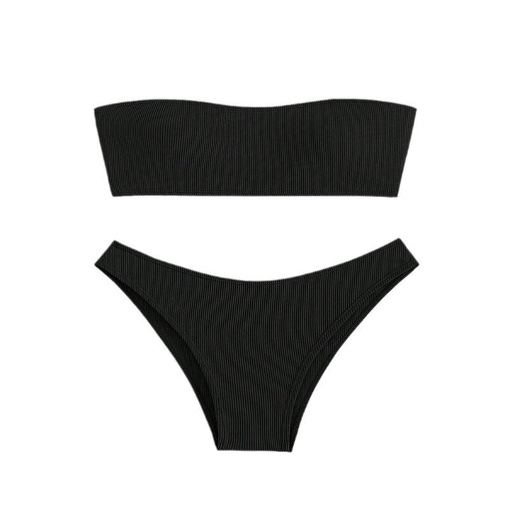 Dame bandeau bikini sæt med elastisk stof og høj skæring skovae