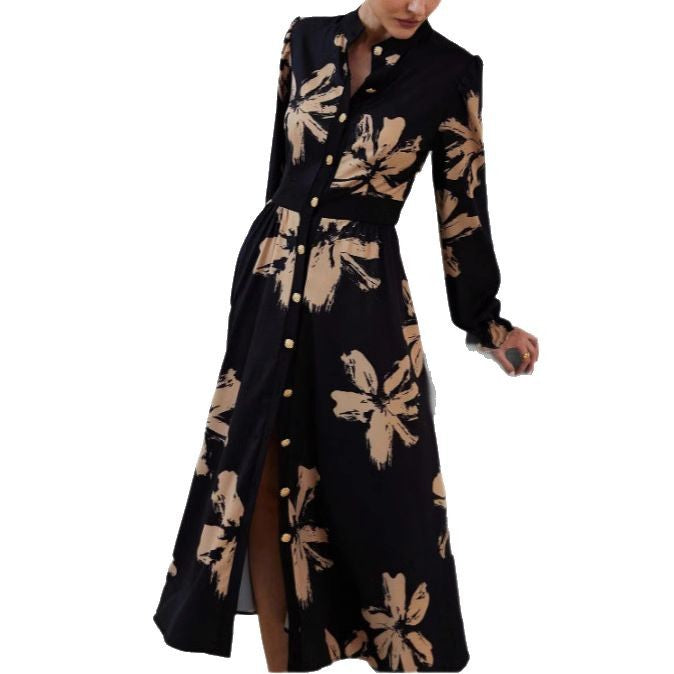 Dame maxikjole med blomsterprint og elegant knap Stilla