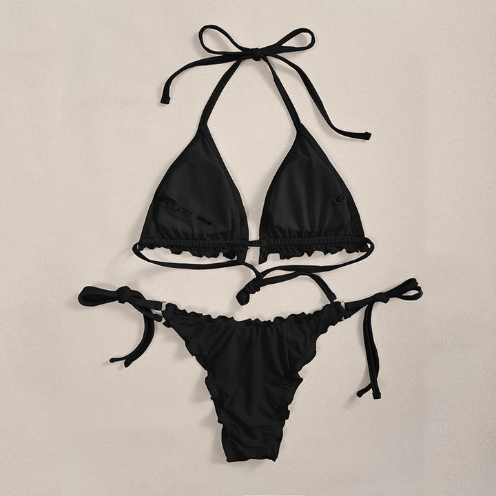 Dame triangel-bikini med flæsedetaljer Skovae