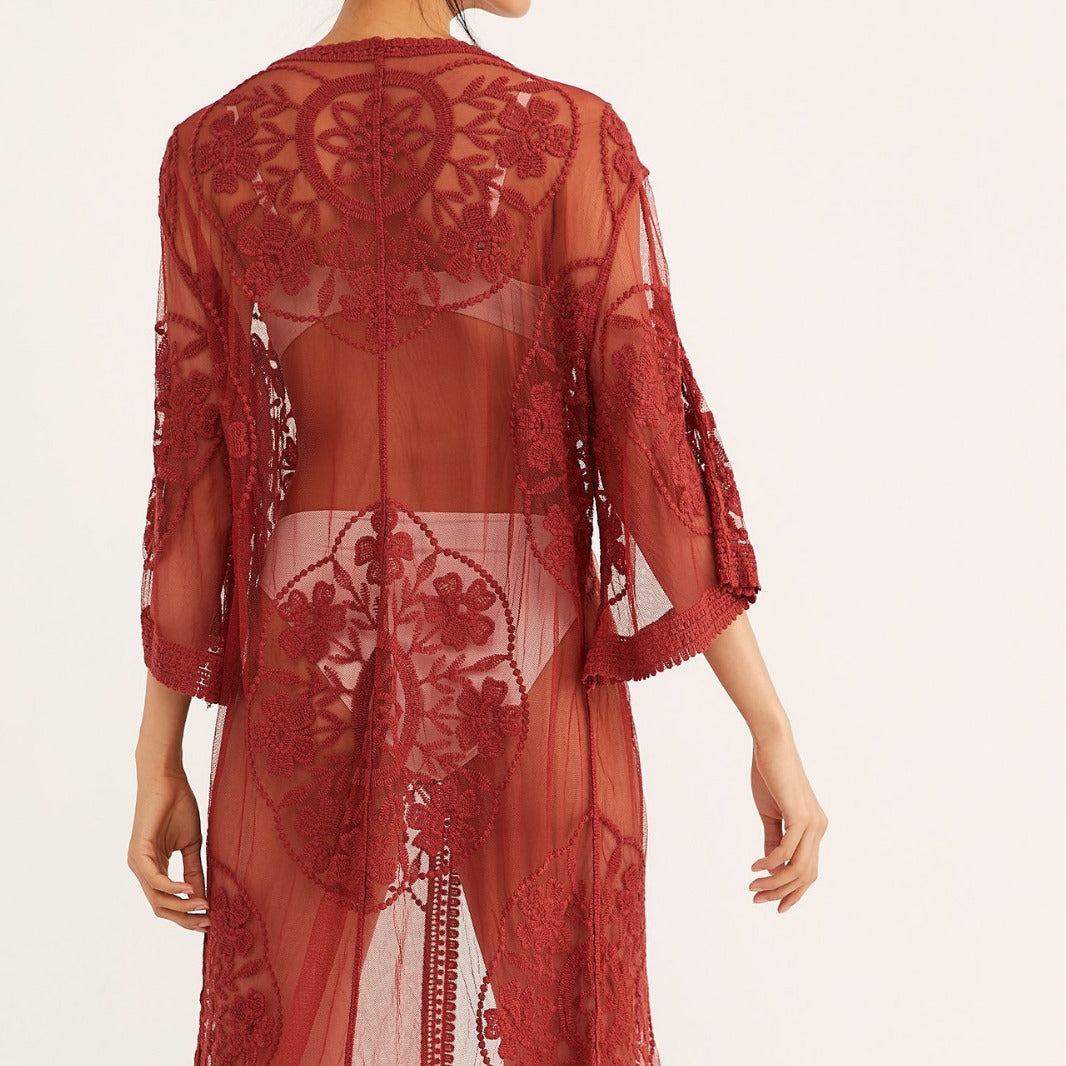 Dame luftig spids Kimono Stilla