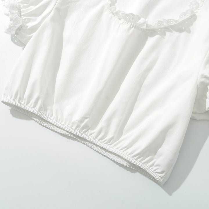 Dame Korteærmet Rynket-Crop-Top med elastisk Søm Stilla