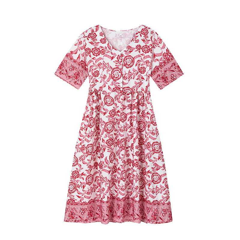 Dame Elegant Vintage Blomster Midi Kjole Stilla
