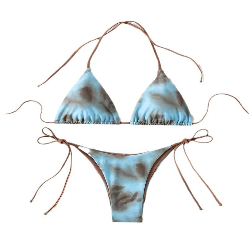 Dame triangel-bikini med fashionable tie-dye-mønster Skovae