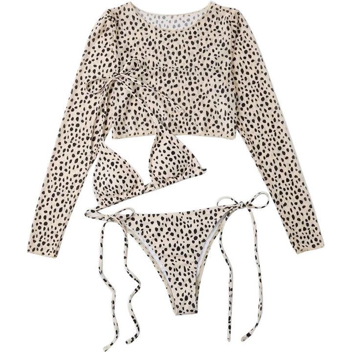Dame Crop-Top Bikini-Sæt med lange ærmer og trendy pattedesign Skovae