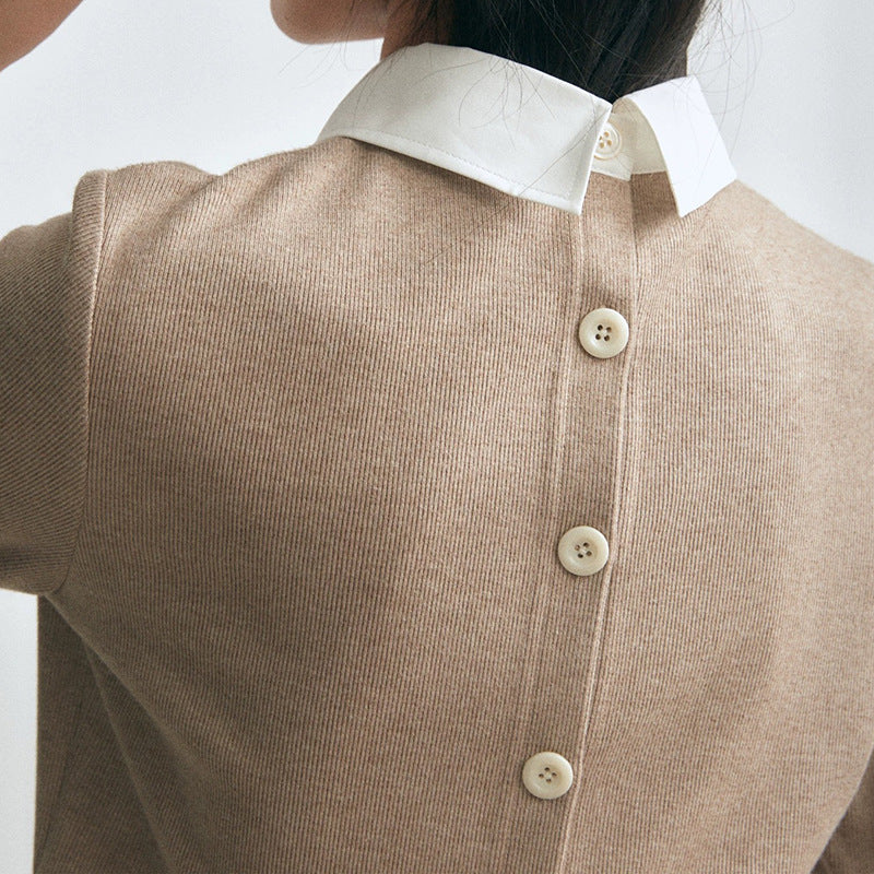 Dame elegant pullover med integreret skjortekrave Stilla