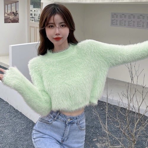 Femme Fluffy Cropped Striktrøje Stilla