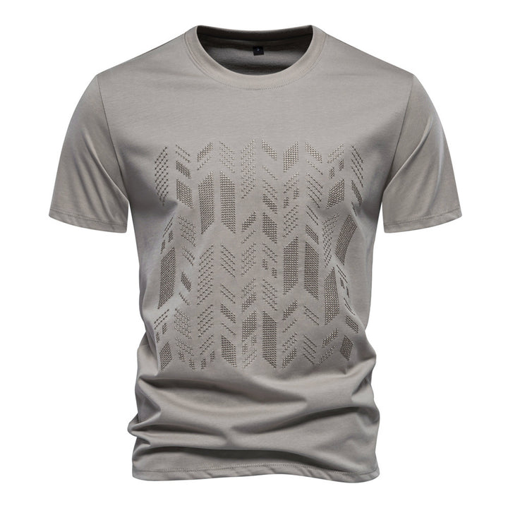 Herrer nan Rundhalsshirt i bomuldsblanding med geometrisk laserperforering og lige snit Skovae