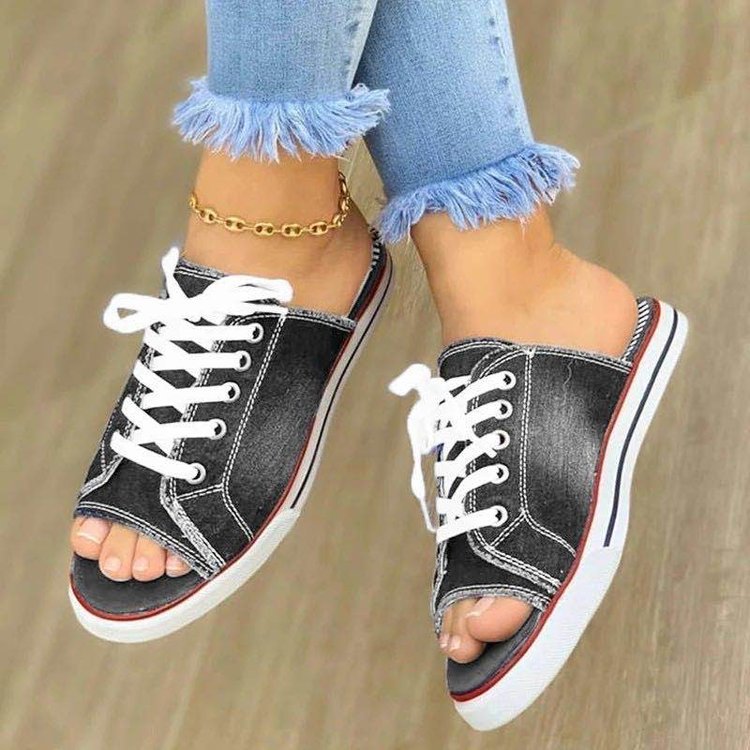 Dame fritidssandaler i denim-stil med fashionable snøredetaljer Stilla