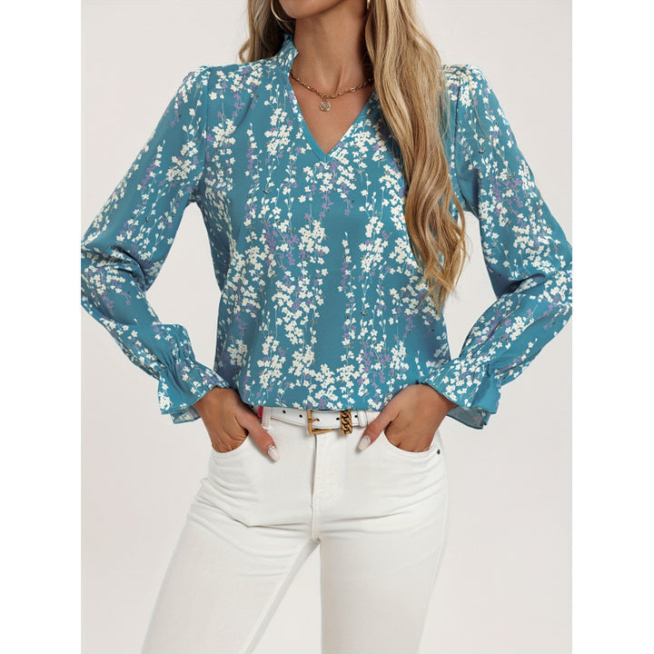 Femme Blomstret V-Hals Bluse med Rufflesleeves Stilla