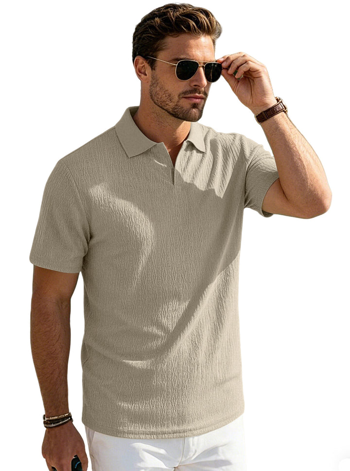 Herrer nan elegant kortærmet polo lavet af struktureret micro-jacquard bomuldsblanding med formstabil krave Skovae