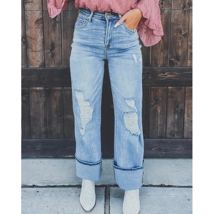 Dame Relaxed Fit Jeans med frayed detaljer og afslappet stil Stilla