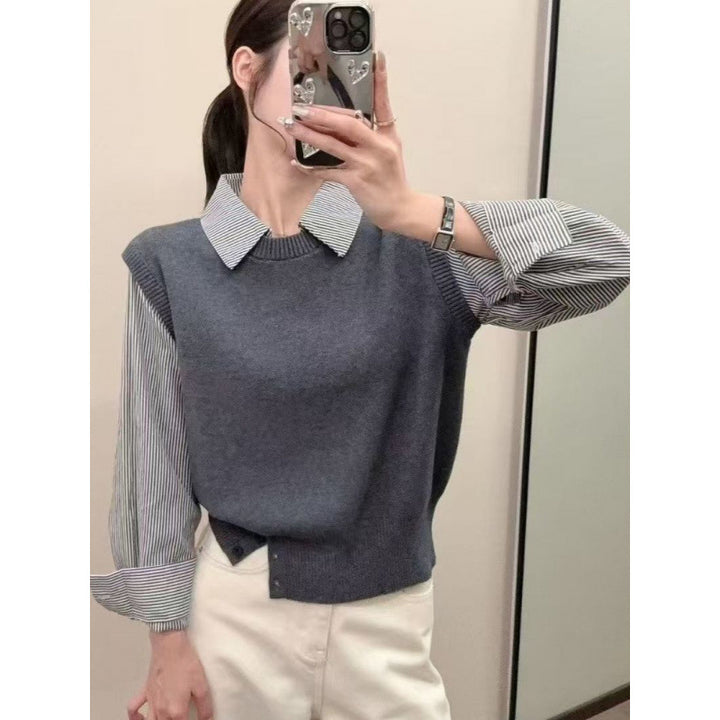 Kvinder afslappet pullover med elegante skjorteærmer og tekstureret look Stilla