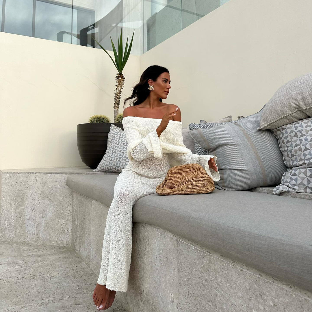 Dame Off-Shoulder Strik Maxi Kjole Stilla