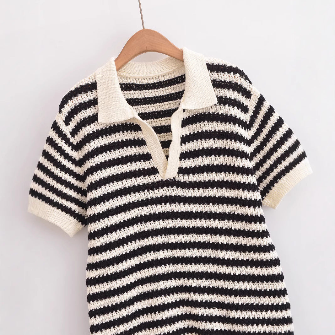 Femme stribet strik-polo-sweater Stilla