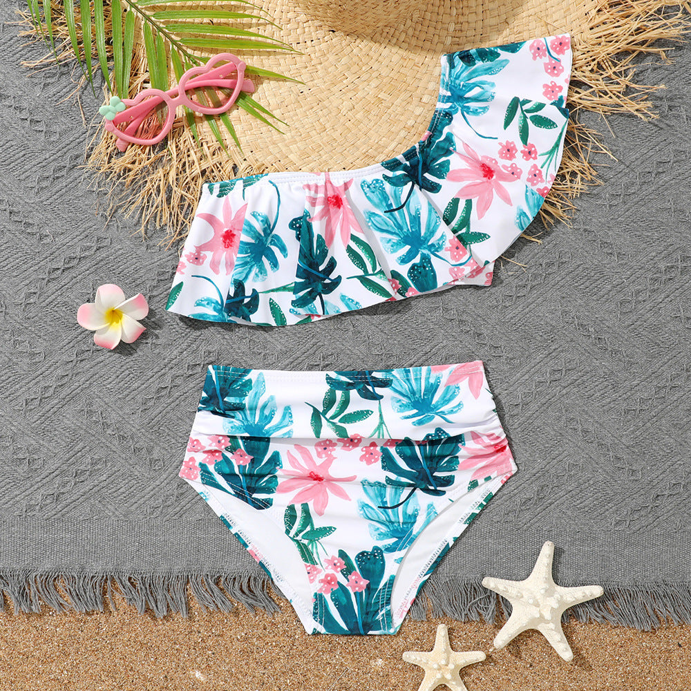 Dame Rüschen-bikini-sæt med blomsterdetaljer og høj talje Stilla
