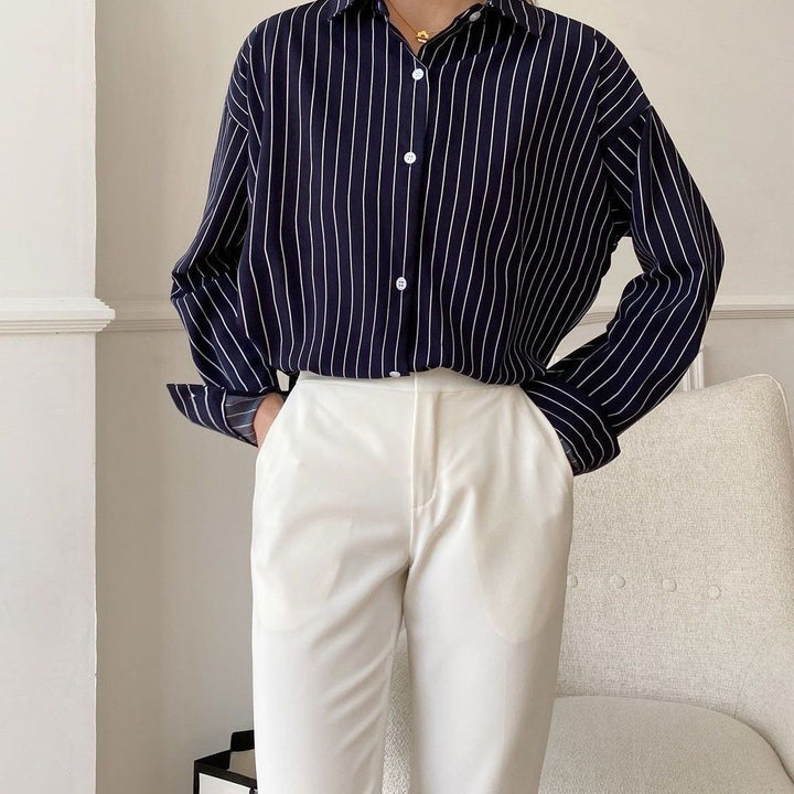 Kvinder Klassisk Skjorte Bluse med Fine Striber Stilla
