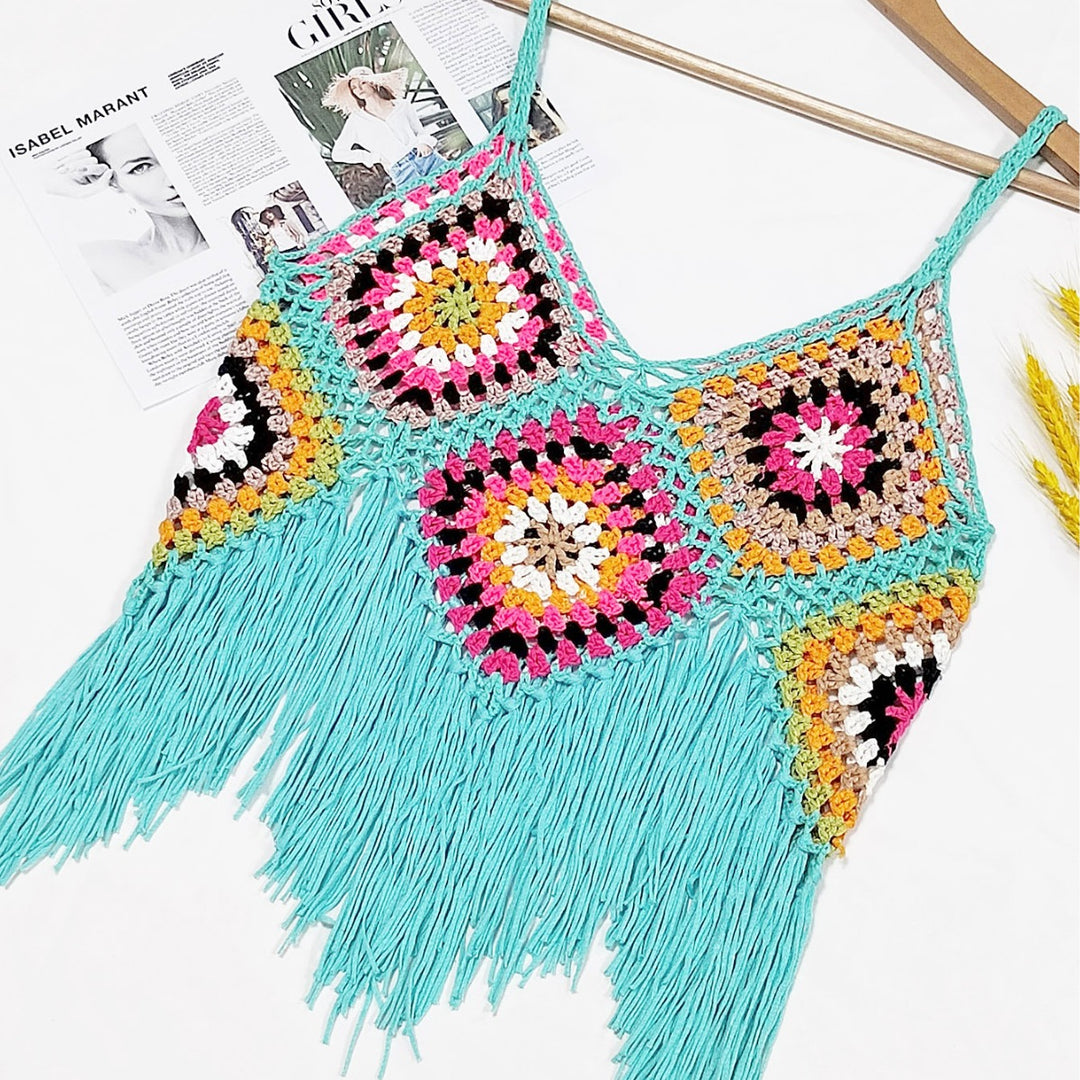 Dame hæklet Crop Top med frynse-detalje Stilla