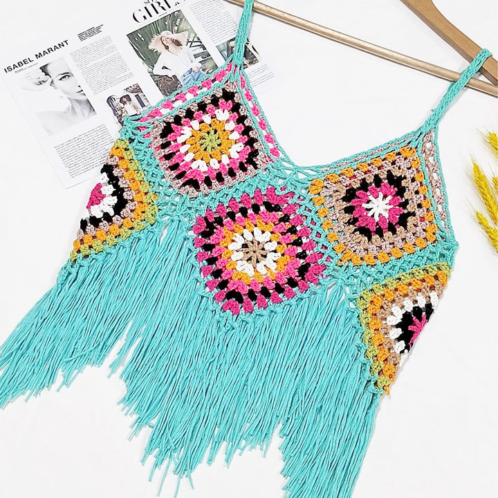 Dame hæklet Crop Top med frynse-detalje Stilla