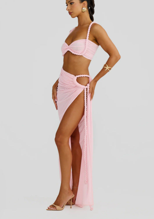 Kvinders bikini sæt med elegant indpakningsstof og kunstneriske snøredetaljer Skovae