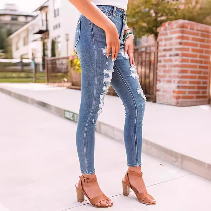 Dame Skinny Jeans med mode ødelagte effekter Skovae