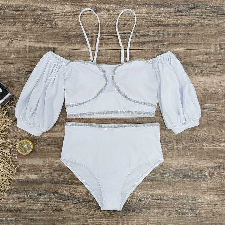 Dame Bikini-sæt med fortryllende puffærme-overdel og elegant taljebånd Stilla