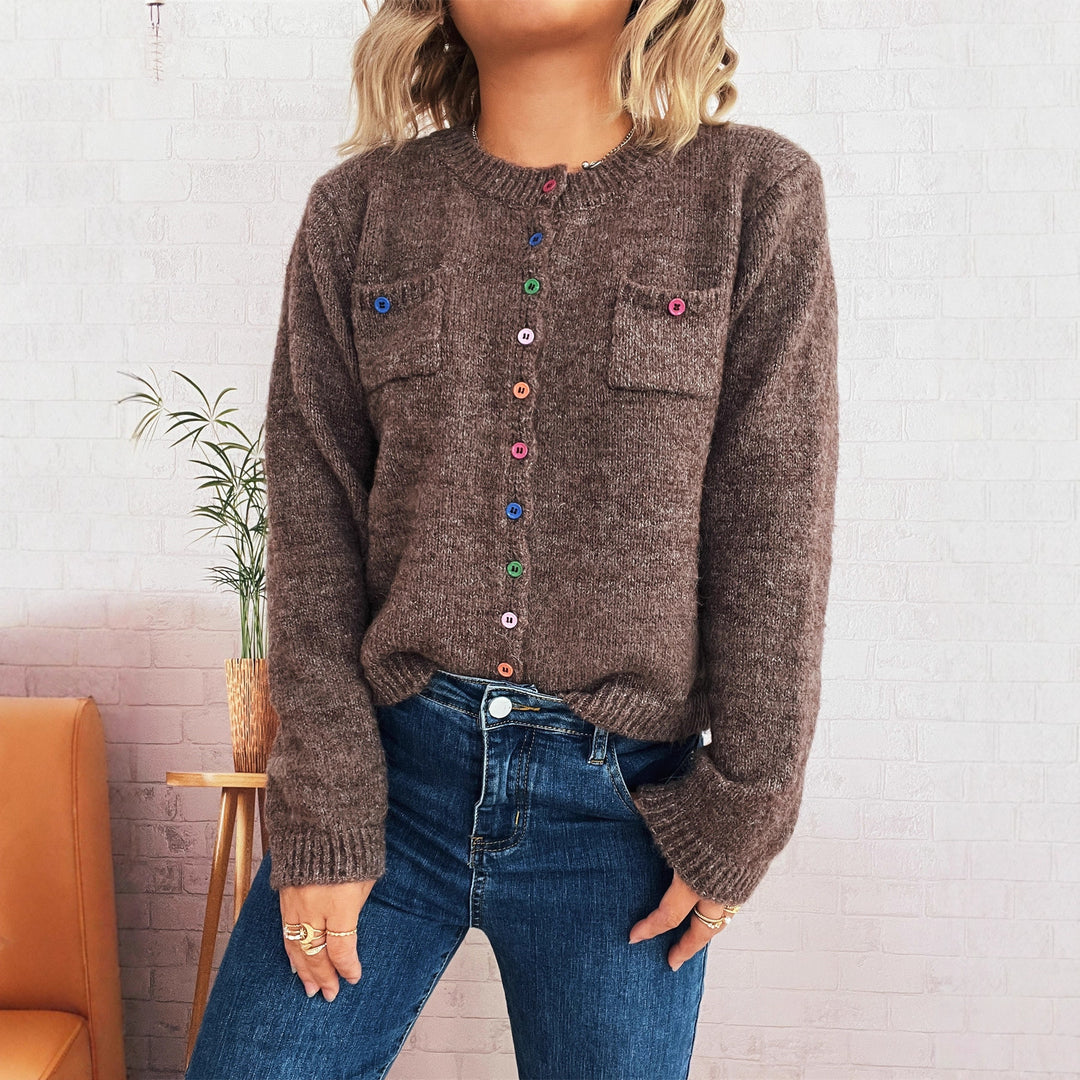 Kvinders hyggelige cardigan med farverige knapper og to lommer Stilla