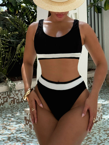 Dame Sport-Bikini med høj talje og dynamisk stribedesign Stilla