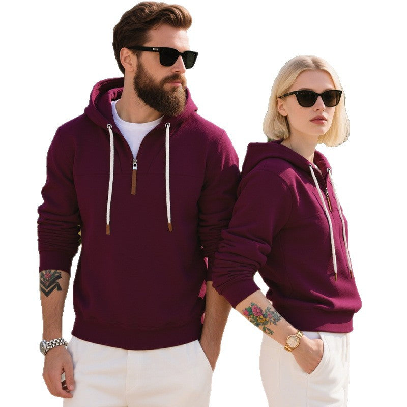 Herrer nan blødt fleece-hoodie med halvlang lynlås og justerbar hætte Skovae