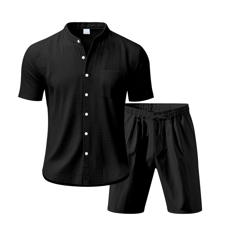 Herren fritidstøj med kortærmet button-down skjorte og elastiske shorts Stilla